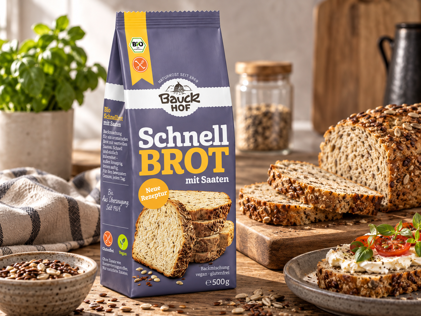 Bezlepková SMĚS NA PEČENÍ rychlého CHLEBA bez kynutí BIO 500 g - Bauck